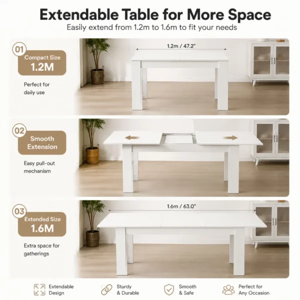Extendable Dining Table 120-160CM 4-8 Seater