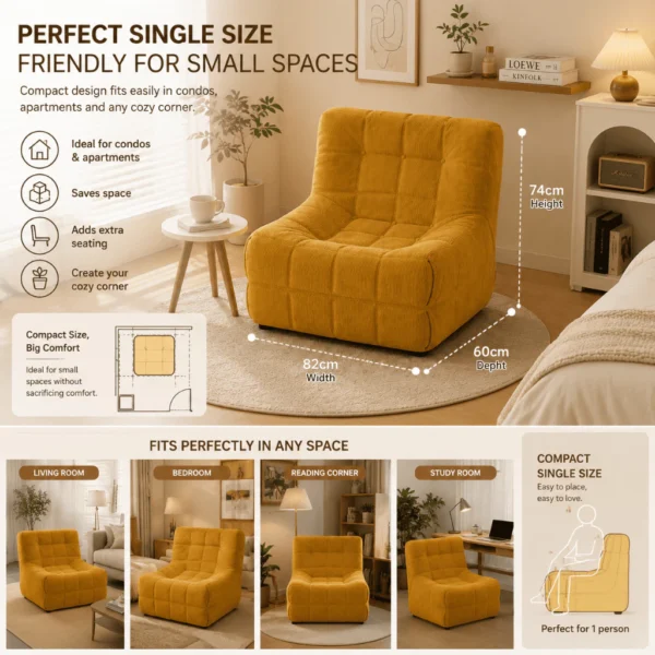 my-11134207-820lg-mrzv2lad7vgnde.webp Ginger Yellow Corduroy Single Sofa L60cm W82cm H74cm